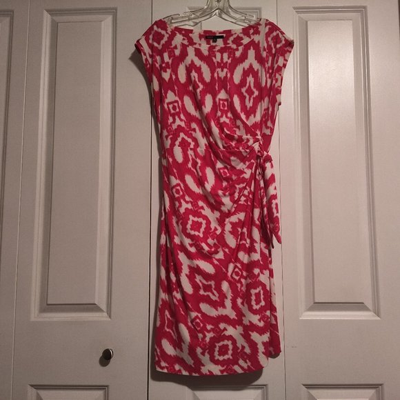 Chaus Pink & White Graphic Print Side-Knot Midi Dress - Picture 1 of 4